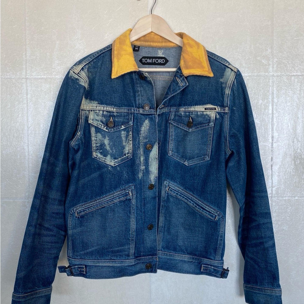 TOM FORD Custom Bleached Denim Jacket with Corduroy Collar